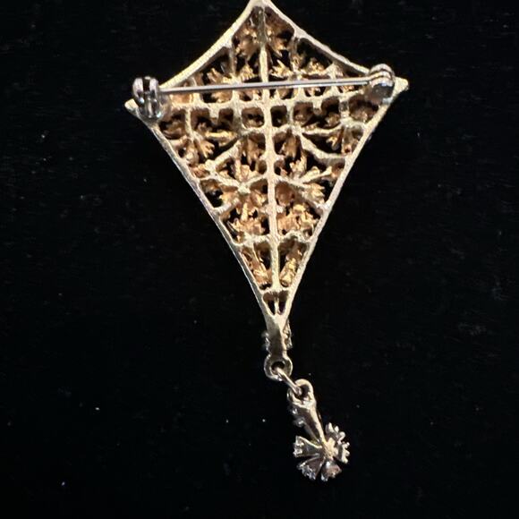 Vtg Flower 3D Surface KITE Brooch Gold Tone Multicolor Rhinestones Enamel - Picture 4 of 7